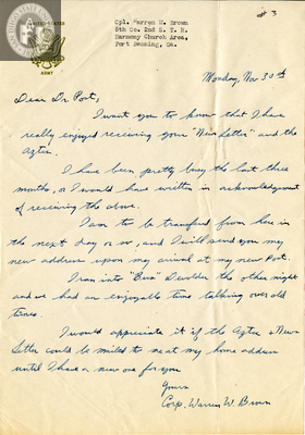 Letter from Warren William Brown, Sr., 1942