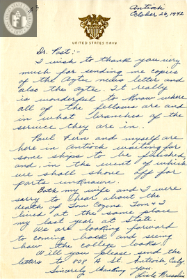 Letter from Lisle Bresslin, 1942