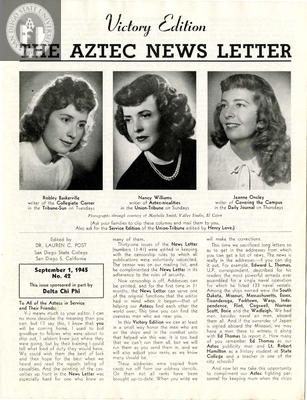 The Aztec News Letter, Number 42, September 1, 1945