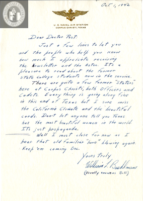 Letter from William L. Buehlman, 1942