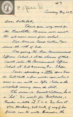 Letter from Warren Williams Brown, Sr., 1942