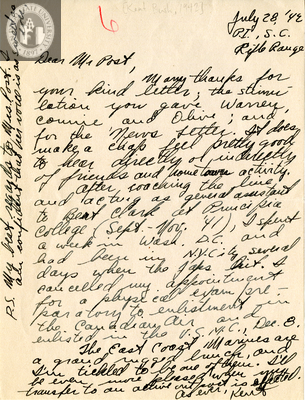 Letter from Kent Bush, 1942