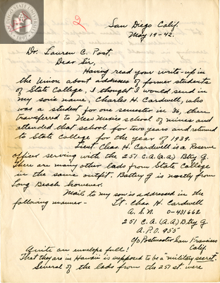Letter from Mrs. Harry E. Cardwell, 1942