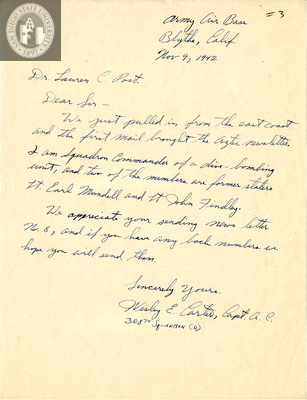 Letter from Wesley E. Carter, 1942