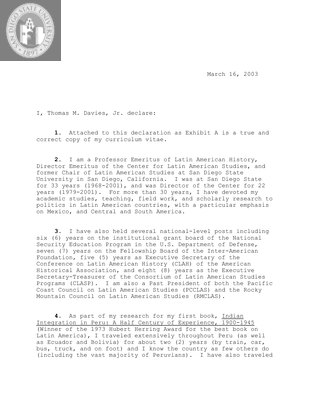 Affidavit for political asylum for an Ecuadorian, 2003