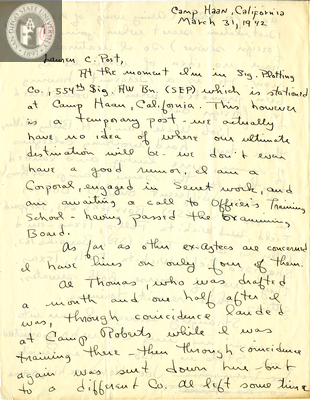 Letter from Harlan Sheldon Campbell, 1942