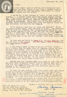 Letter from Barney R. Carman, 1942