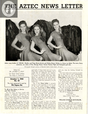 The Aztec News Letter, Number 43, October 1, 1945