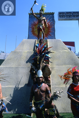 Aztec Warrior atop a temple-like stage