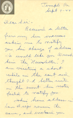 Letter from Mrs. John W. Burnett, Sr., 1944