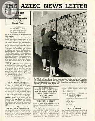 The Aztec News Letter, Number 24, March 1, 1944