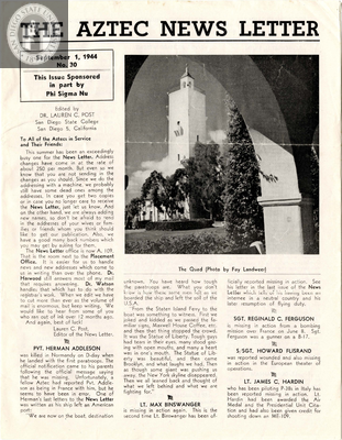 The Aztec News Letter, Number 30, September 1, 1944