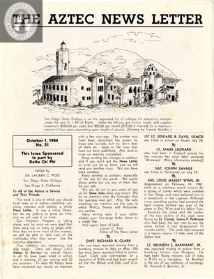 The Aztec News Letter, Number 31, October 1, 1944