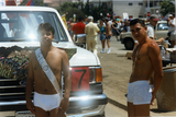 Latinx marchers in briefs at San Diego Pride, 1995
