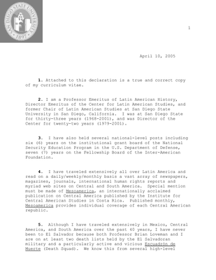 Affidavit for political asylum for a Salvadorian, 2005