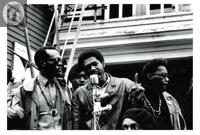 Bobby Seale speaks at Black Panther rally, 1968