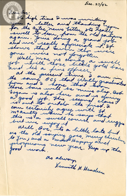 Letter from Kenneth H. Hendren, 1942