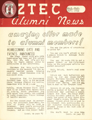 The Aztec Alumni News, Volume 9, Number 8, September 1951