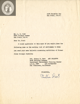 Letter from Anita Hart, 1942