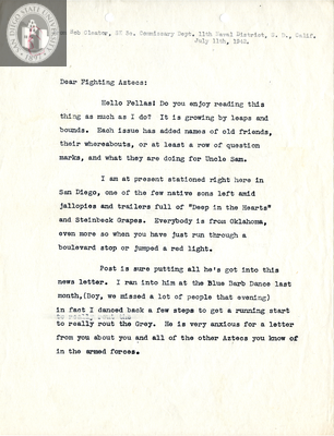 Letter from Robert K. Cleator, 1942