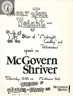 Flyer for talk by Jon Voight on George McGovern, 1972