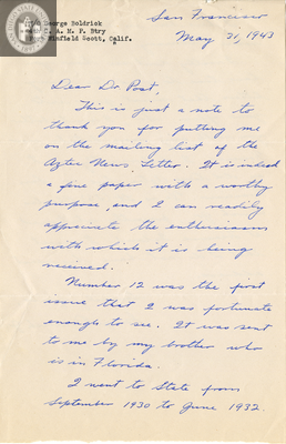 Letter from George F. Boldrick, Jr., 1943