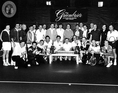 Lionel Van Deerlin in group portrait for Greenbrier Tennis Classic, 1981