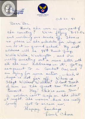 Letter from Lionel E. Chase, 1942