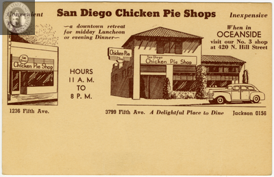 Postcard from San Diego Chicken Pie Shops