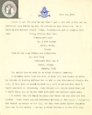 Letter from Jack Berg, 1942