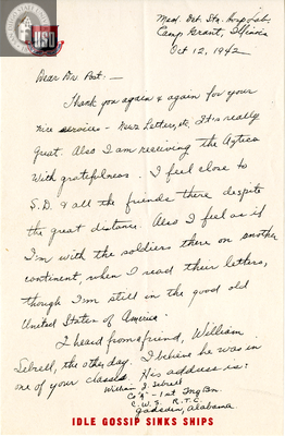 Letter from Shoji Nakadate, 1942