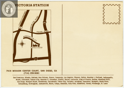 Back of Victoria Station postcard, with map