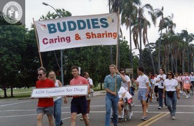 Banner "Buddies Caring & Sharing" in Pride Parade, 1991