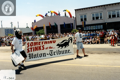 "Something Stinks at the...Union-Tribune" banner in Pride parade, 2000
