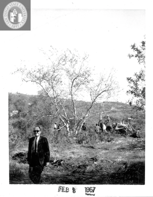 Robert Mosher at tree relocation site, 1967