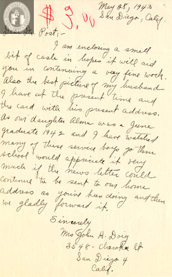 Letter from Mrs. John H. Doig, 1943
