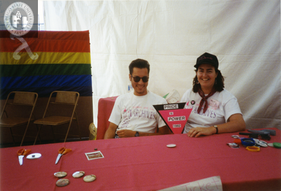 People in the Lesbian and Gay Archives of San Diego Pride festival tent, 1992