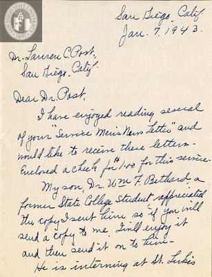 Letter from Mrs. F. D. Bethard, 1943
