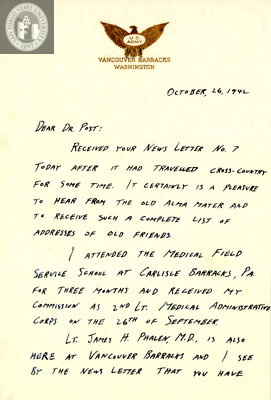 Letter from Everett G. Swank, 1942