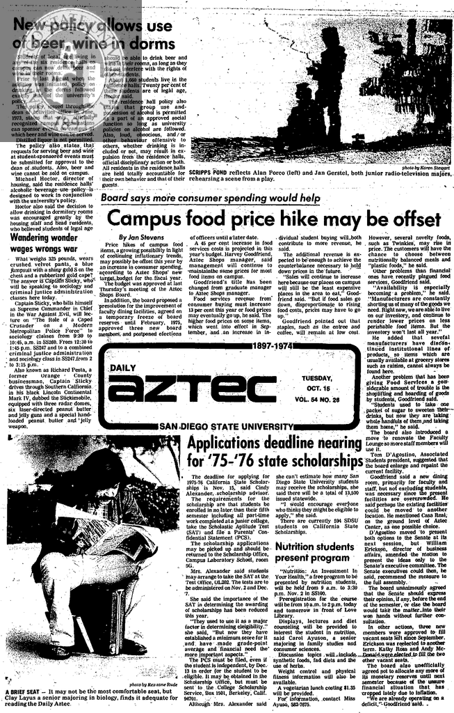 Daily Aztec: Tuesday 10/15/1974