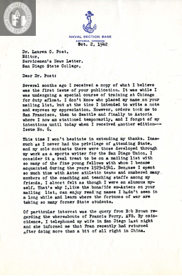 Letter from Kenwood R. Bojens, 1942