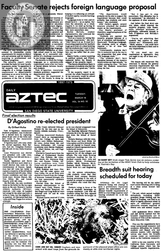 Daily Aztec: Tuesday 03/18/1975