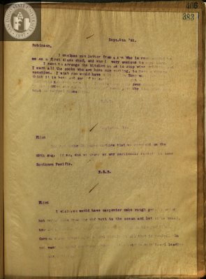 Letter from E. S. Babcock to Robinson