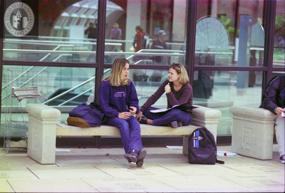 Students on bench at Infodome, 1996