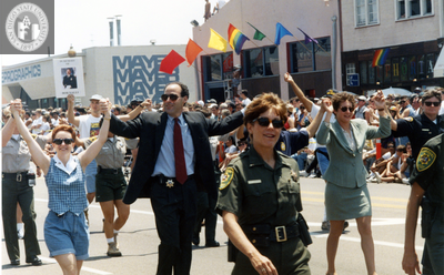 Police officers marching in San Diego LGBT Pride parade, 1996