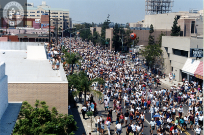 Bird's eye view of San Diego Pride Parade at 6th Ave, 1996