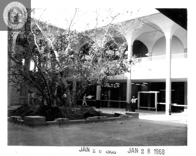 Lower court, north elevation, Aztec Center, 1968