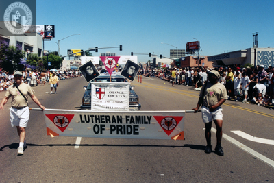 Lutheran Family of Pride banner in Pride parade, 1999