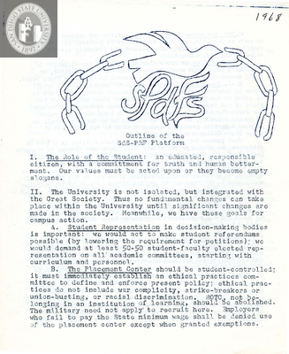 Outline of the SdS[San Diego State]-P&F platform, 1968