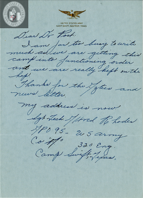 Letter from Alfred Rhodes, 1942